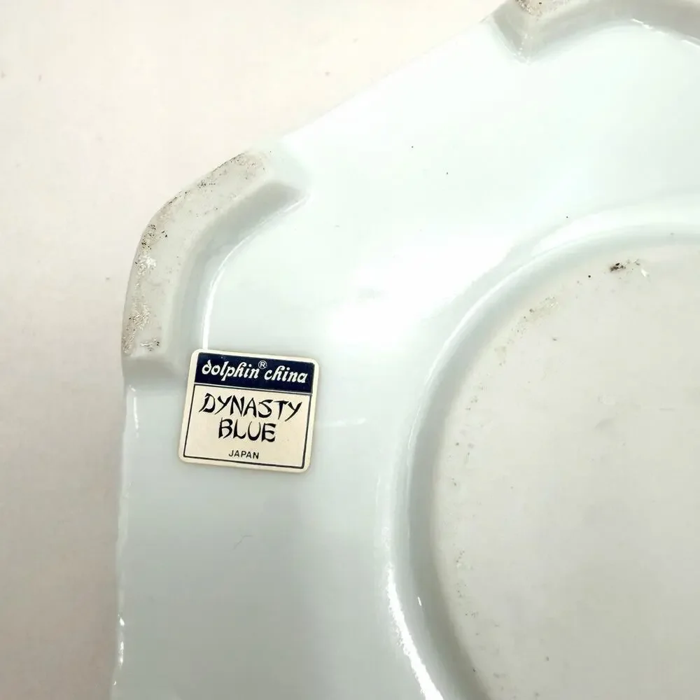 Vintage Dolphin Dynasty Blue Porcelain Hexagonal Teapot Warmer & Brass Handle